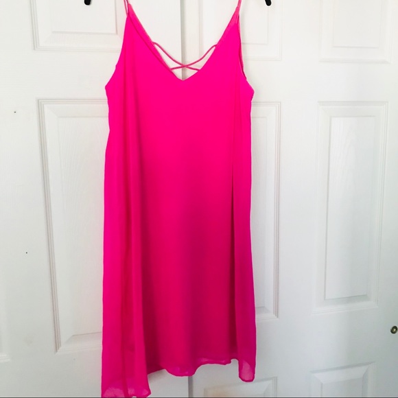 💗SPAGHETTI STRAP BRIGHT PINK DRESS - Picture 1 of 4